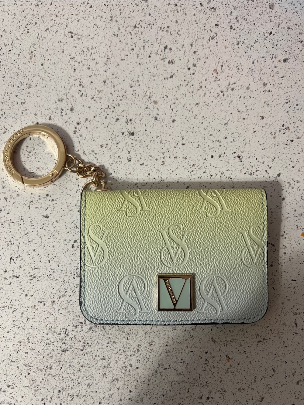 Victoria's Secret Ombre Green Card Case with Gold Keyring